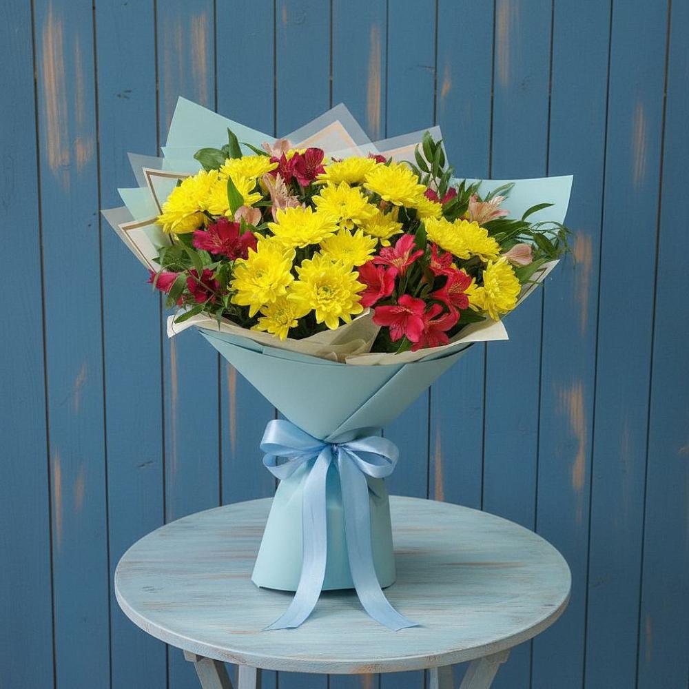 Букет цветов из: Альстромерии и Хризантемы в Полтавке