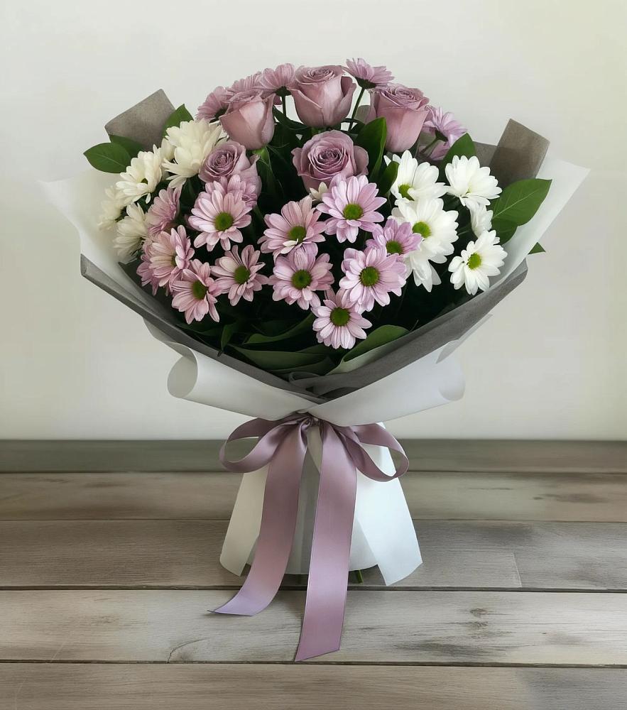 Букет цветов из: Хризантемы и Розы в Полтавке