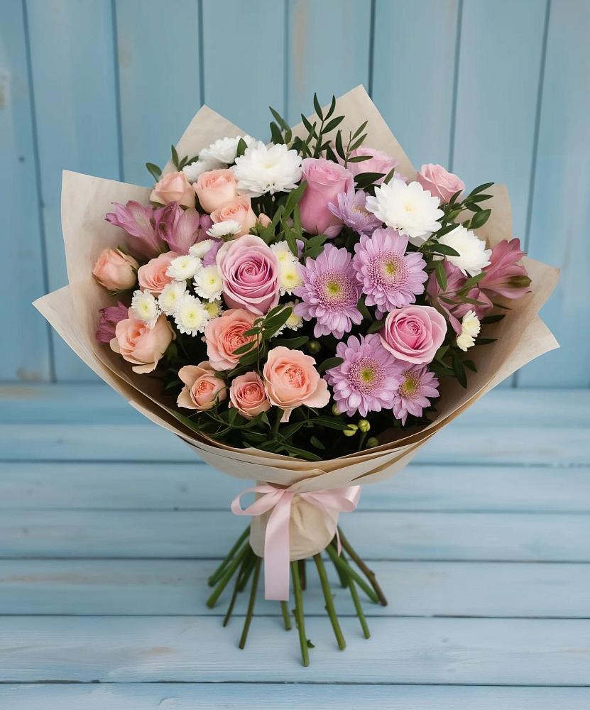 Букет цветов из: Хризантемы, Розы и Альстромерии в Полтавке