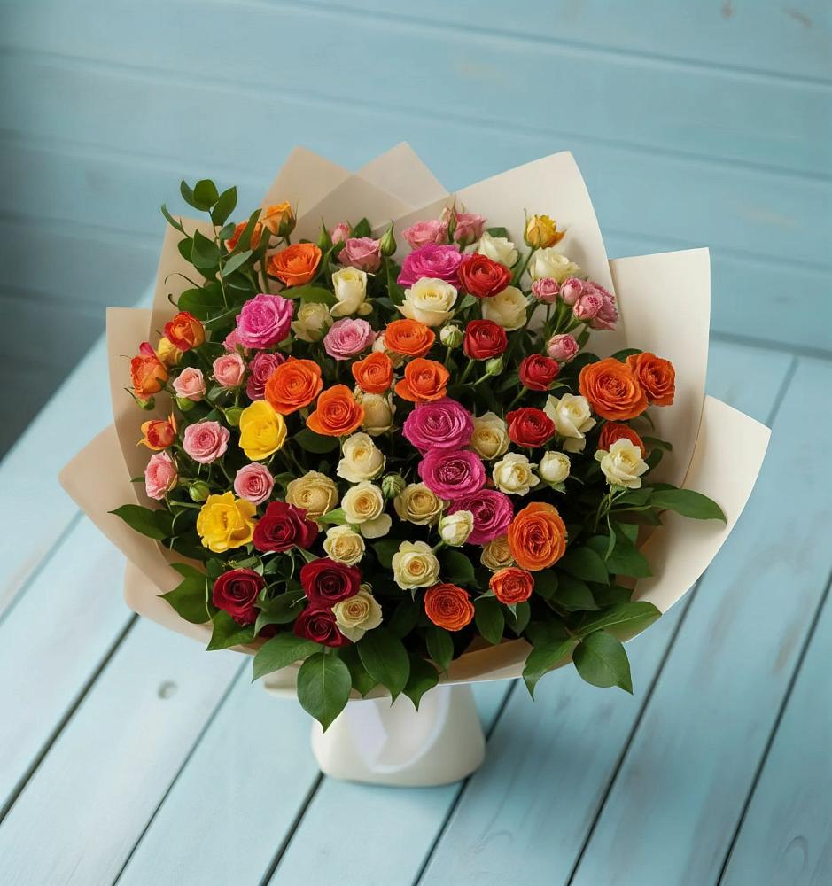 Букет Микс из разноцветных кустовых роз в Полтавке