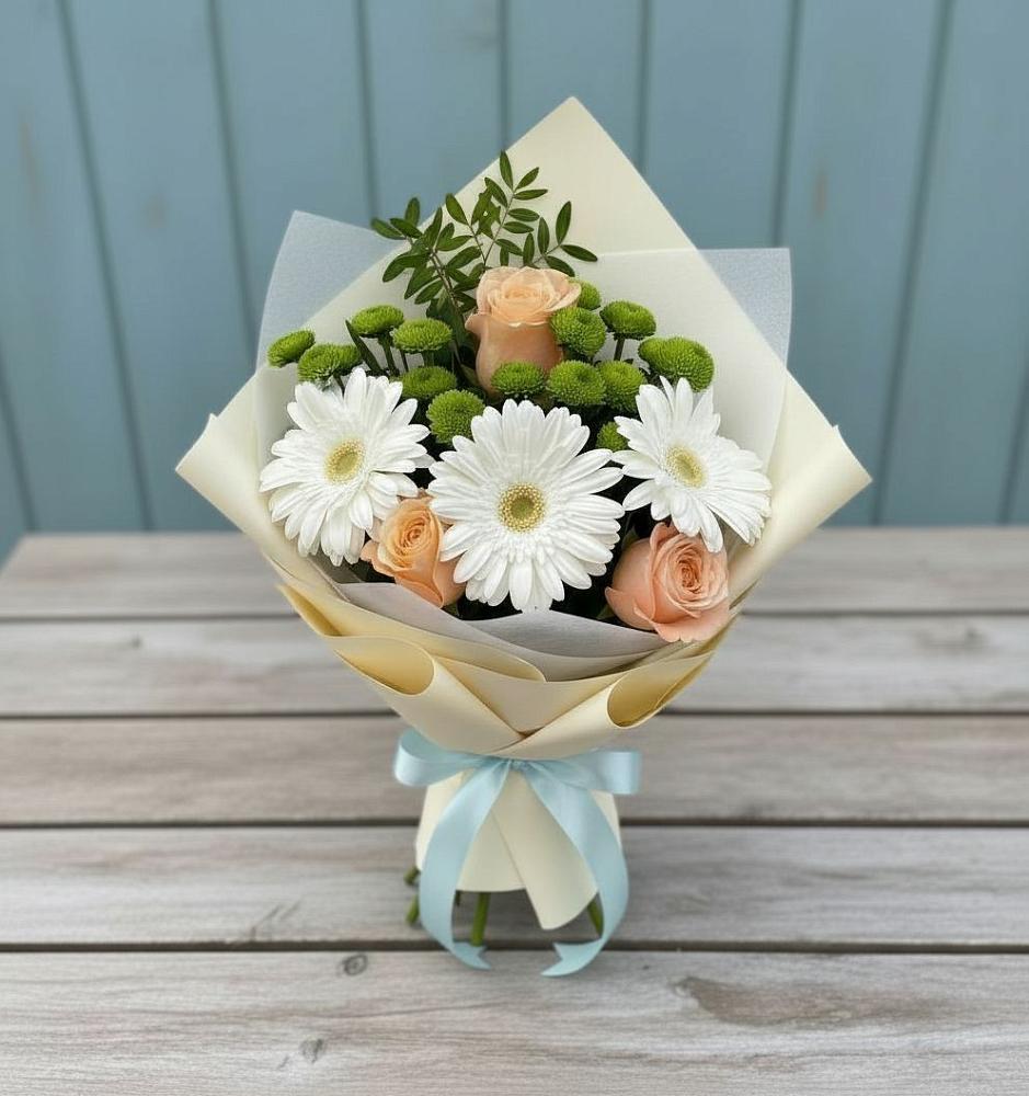 Букет цветов из: Герберы, Розы и Хризантемы в Полтавке