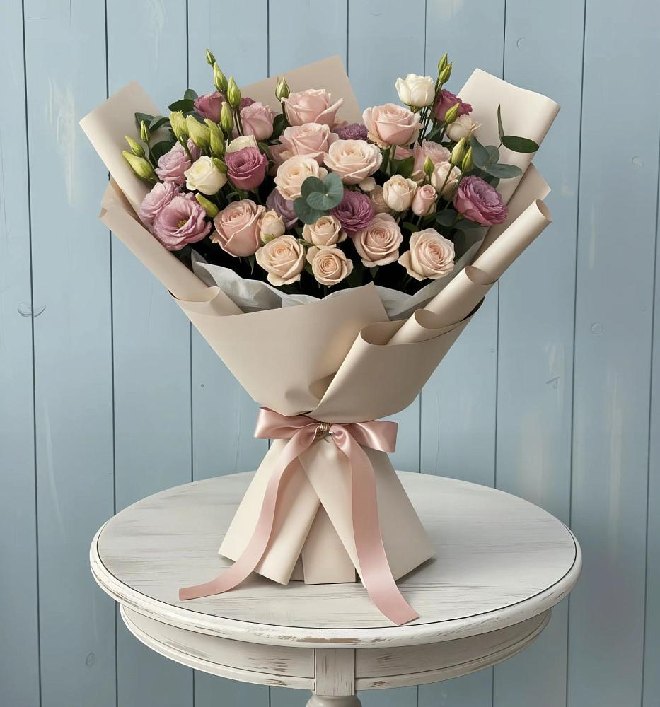 Букет цветов из: Розы и Лизиантусы в Полтавке