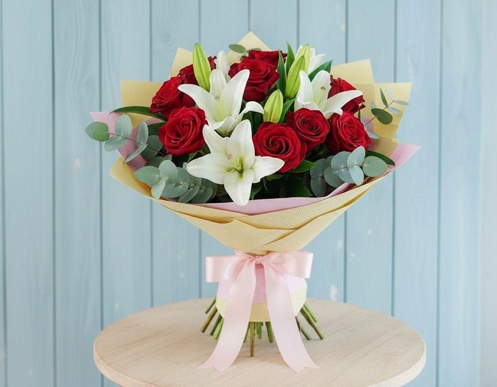 Букет цветов из: Лилии и Розы в Полтавке